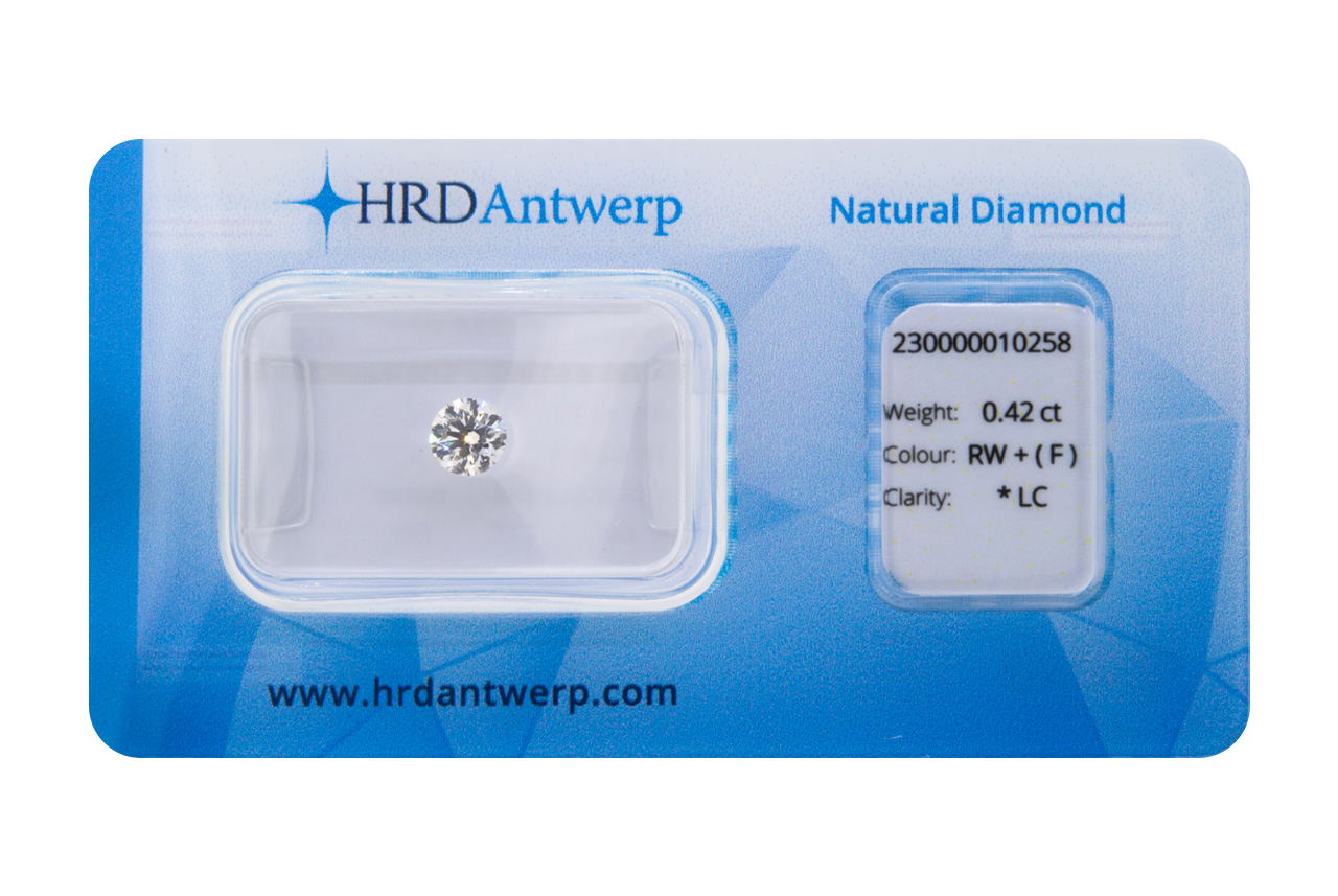 Diamante taglio brillante HRD ct 0.42 F IF/LC