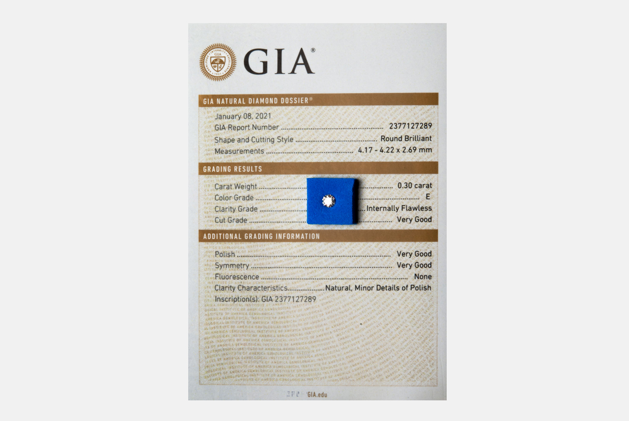 Diamante taglio brillante GIA ct 0.30 E IF
