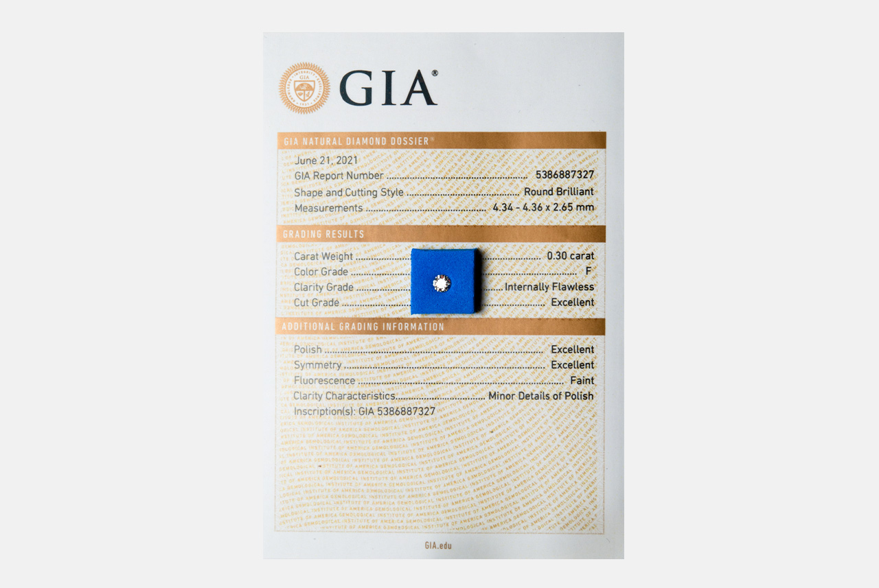 Diamante taglio brillante GIA ct 0.30 F IF