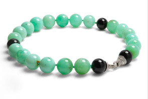 Collana in Crisoprasio e onice con chiusura in argento 925 con gemme di zirconia cubica