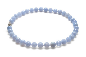 Collana girocollo in Calcedonio lilla e chiusura in argento 925 con gemme di zirconia cubica