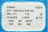 Diamante taglio brillante HRD ct 0.42 F IF/LC